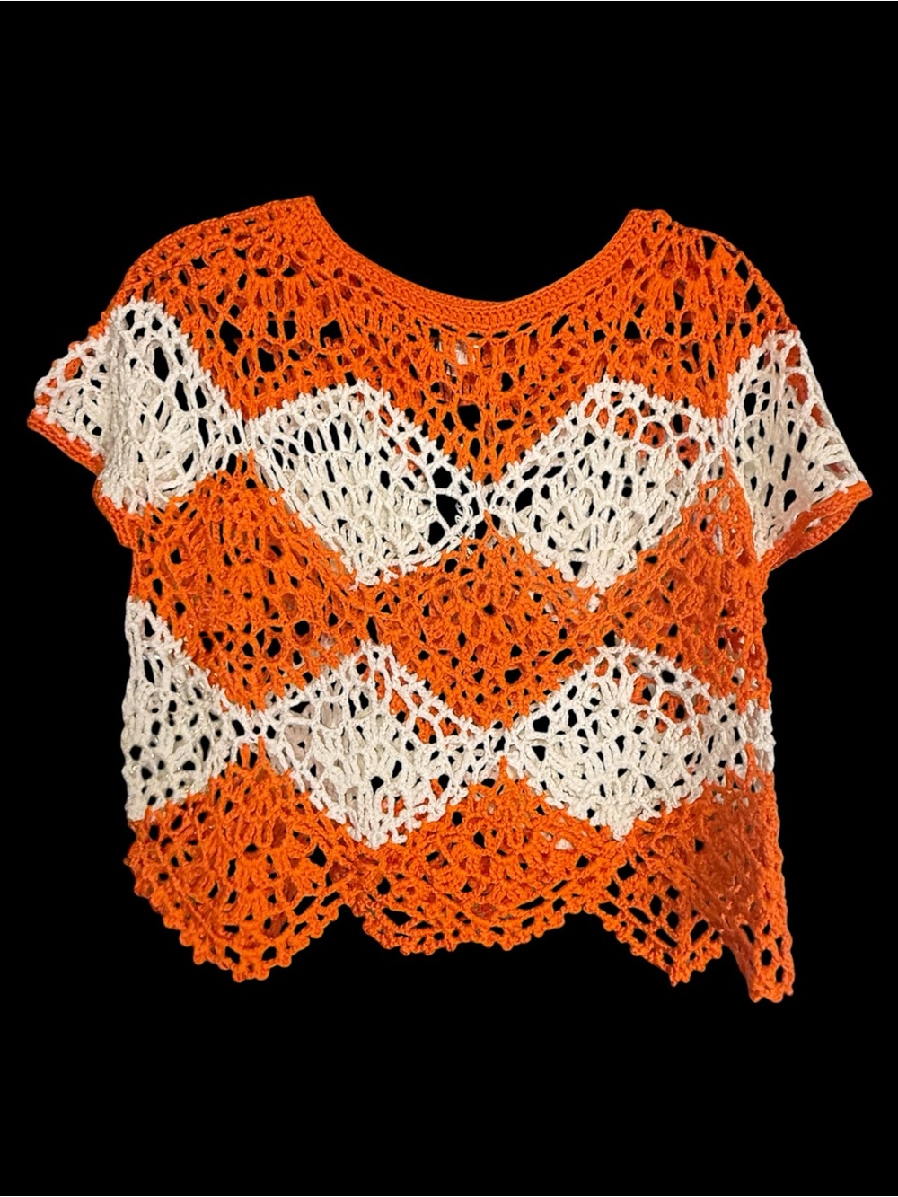 Miss Kelly 1998 Crochet Openwork Top Orange White NWT